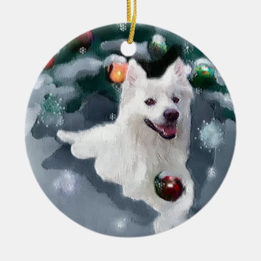Ornement Rond En Céramique Noël Eskimo Chien américain (Devant)