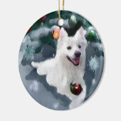 Ornement Rond En Céramique Noël Eskimo Chien américain (Gauche)
