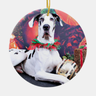 Ornement Rond En Céramique Noël - harlequin great dane - baron