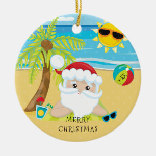 Ornement Rond En Céramique Noël Hawaïen Santa Relaxant Tropical