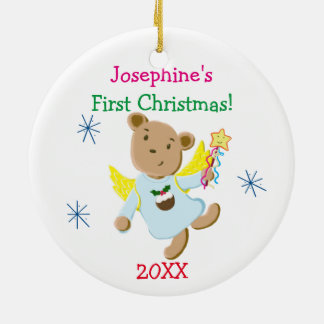 Ornement Rond En Céramique Noël personnalisé d'ange d'ours de nounours