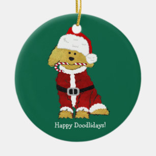 Ornement Rond En Céramique Noël personnalisé Goldendoodle Père Noël