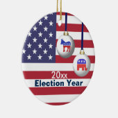 Ornement Rond En Céramique Noël républicain ou Democratic d'année d'élection (Droite)