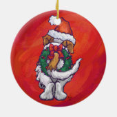 Ornement Rond En Céramique Noël Saint Bernard en rouge (Dos)