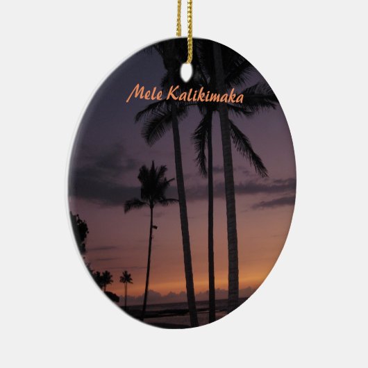 Ornement Rond En Céramique Noël tropical de coucher du soleil (Droite)