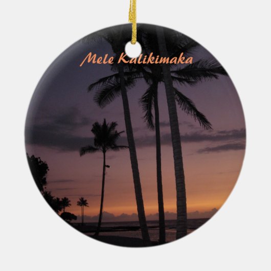 Ornement Rond En Céramique Noël tropical de coucher du soleil (Dos)