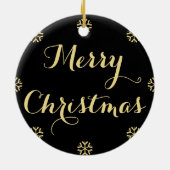 Ornement Rond En Céramique Noir Faux Or Personnalisé Monument Nom Noël (Dos)