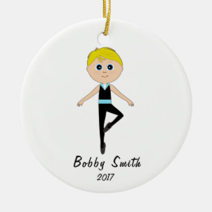 Ornement Rond En Céramique Nom et année de danseur de garçon personnalisables