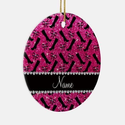Ornement Rond En Céramique Nom personnalisé neon parties scintillant rose cha (Droite)