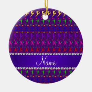 Ornement Rond En Céramique Nom violet arc-en-ciel gymnastique coeurs étoiles