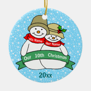 Ornement Rond En Céramique Notre 10ème Noël