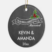 Ornement Rond En Céramique Notre premier Noël s'est marié engagé ensemble (Gauche)