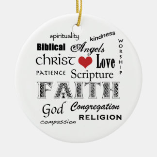 Ornement Rond En Céramique Nuage religieux de mot+Croix ondulée par bleu