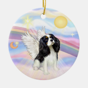 Ornement Rond En Céramique Nuages - Cavalier King Charles (tricolore)