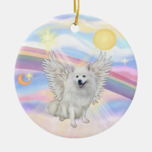 Ornement Rond En Céramique Nuages - Chien Esquimau Américain