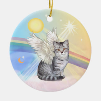 Ornement Rond En Céramique Nuages - Tabby Argent Tiger Chat Angel