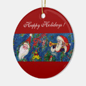 Ornement Rond En Céramique NUIT DE NOËL MUSICALE, PÈRE NOËL BUGLER Red Heart (Gauche)