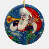 Ornement Rond En Céramique NUIT DE NOËL MUSICALE, PÈRE NOËL BUGLER Red Heart (Dos)