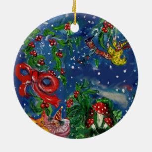 Ornement Rond En Céramique NUIT DE NOËL MUSICALE, PÈRE NOËL BUGLER Red Heart