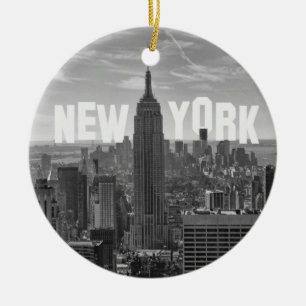 Ornement Rond En Céramique NYC Skyline Emp St Bldg, WTC NB 2C