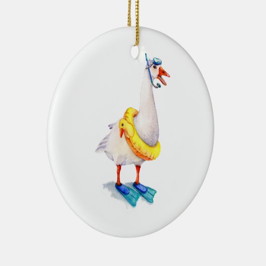 Ornement Rond En Céramique Oie blanche en snorkeling (Droite)