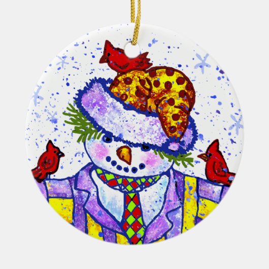 Ornement Rond En Céramique Oiseaux de neige (Devant)