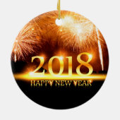 Ornement Rond En Céramique Or 2018 Bonne année Feu d'artifice (Dos)