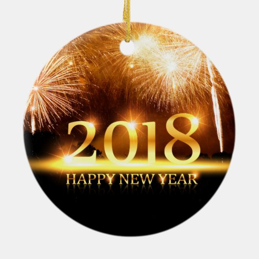 Ornement Rond En Céramique Or 2018 Bonne année Feu d'artifice (Dos)