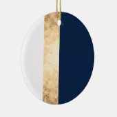 Ornement Rond En Céramique or élégant de faux, bleu marine, rayures blanches (Droite)