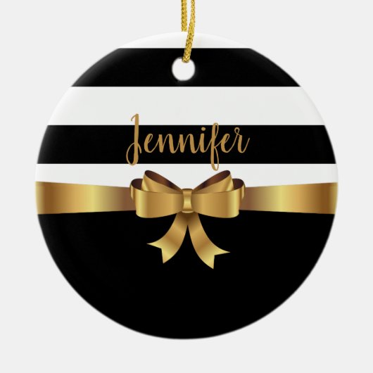 Ornement Rond En Céramique Or personnalisé, Gras noir rayures ÉLÉGANT BAS (Devant)