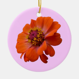 Ornement Rond En Céramique Orange Zinnia Fleur sauvage Nature Florale