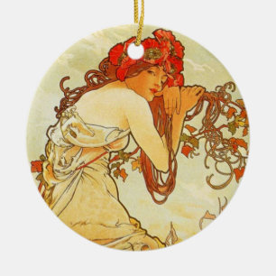 Ornement Rond En Céramique Organisation d'été d'Alphonse Mucha