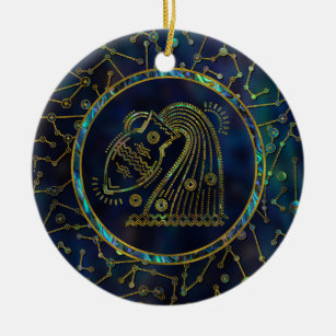 Ornement Rond En Céramique Ormeau d'or de zodiaque de Verseau sur la
