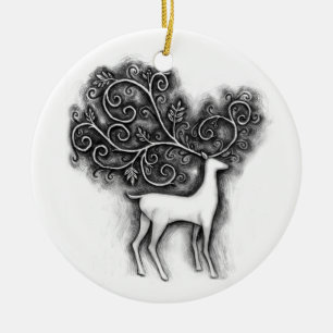 Ornement Rond En Céramique ornement en filigrane de Noël de cerfs communs