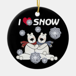 Ornement Rond En Céramique Ours polaires J'Aime L'Ornement De Garde-Neige