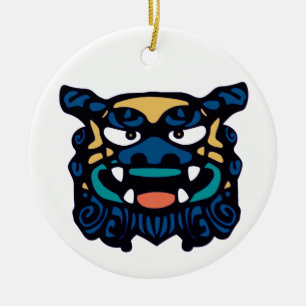 Ornement Rond En Céramique Paires bleues de Shisa