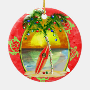 Ornement Rond En Céramique Palmier tropical de Noël