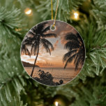 Ornement Rond En Céramique Palmiers Tropical Sunset Beach<br><div class="desc">Ce décor romantique a été photographié à Cane Bay dans les îles Vierges américaines de Sainte-Croix. J'adore comment le coucher du soleil, les palmiers et à flanc de colline se rassemblent pour faire une photo relaxante du coucher du soleil. J'espère qu'il apportera un complément relaxant et paisible à votre vie....</div>