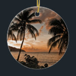 Ornement Rond En Céramique Palmiers Tropical Sunset Beach<br><div class="desc">Ce décor romantique a été photographié à Cane Bay dans les îles Vierges américaines de Sainte-Croix. J'adore comment le coucher du soleil, les palmiers et à flanc de colline se rassemblent pour faire une photo relaxante du coucher du soleil. J'espère qu'il apportera un complément relaxant et paisible à votre vie....</div>