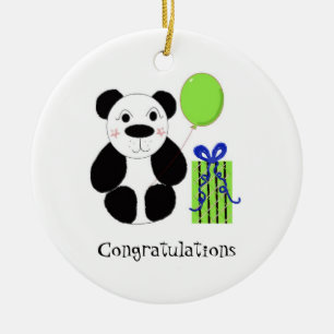 Ornement Rond En Céramique Panda Bear avec ballon Félicitations