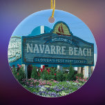 Ornement Rond En Céramique Panneau de bienvenue Navarre Beach Floride<br><div class="desc">Navarre Beach,  Floride signe de bienvenue photo célèbre l'une des plus belles plages de la Floride panhandle. Souvenez-vous de vos vacances avec un ornement commémoratif. Choisissez votre forme ornementale.</div>
