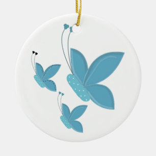 Ornement Rond En Céramique Papillons bleus dansants