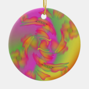 Ornement Rond En Céramique Papillons & Fleurs