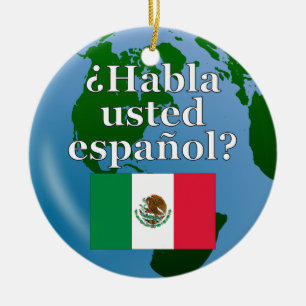Ornement Rond En Céramique Parles-tu espagnol ? en espagnol. Drapeau et globe