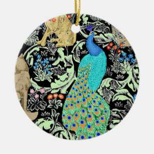 Ornement Rond En Céramique Peacock Art Nouveau Impression, Turquoise & Neutra