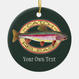 Ornement Rond En Céramique Pêche à la truite arc-en-ciel Captures et rejets