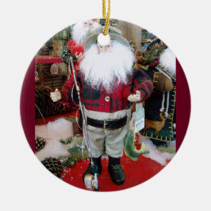 ORNEMENT ROND EN CÉRAMIQUE PÊCHE PÈRE NOËL CHRISTMAS ORNAMENT