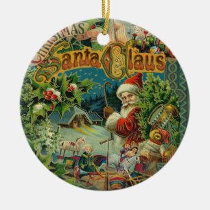Ornement Rond En Céramique Peinture d'art du Père Noël vintage Noël