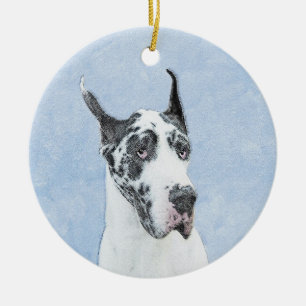 Ornement Rond En Céramique Peinture de Great Dane (Arlequin) - Art original d