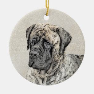 Ornement Rond En Céramique Peinture mastiff anglaise (Brindle) - Dog Art